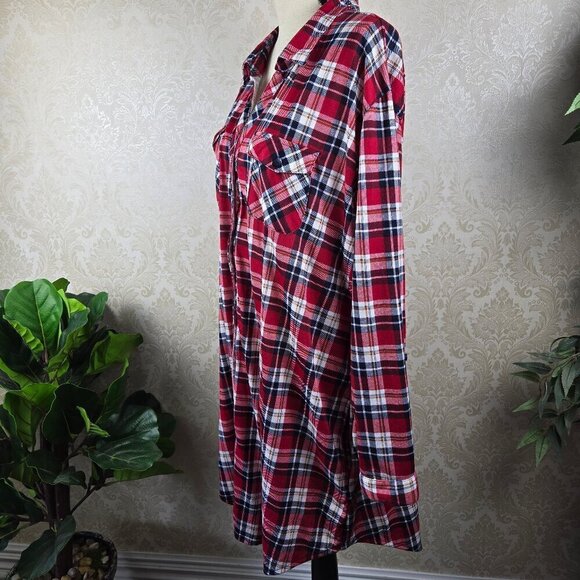 White Mark Size 3XL Button Up Tunic Top Long Sleeve Red White Blue Plaid NWT - Picture 7 of 15